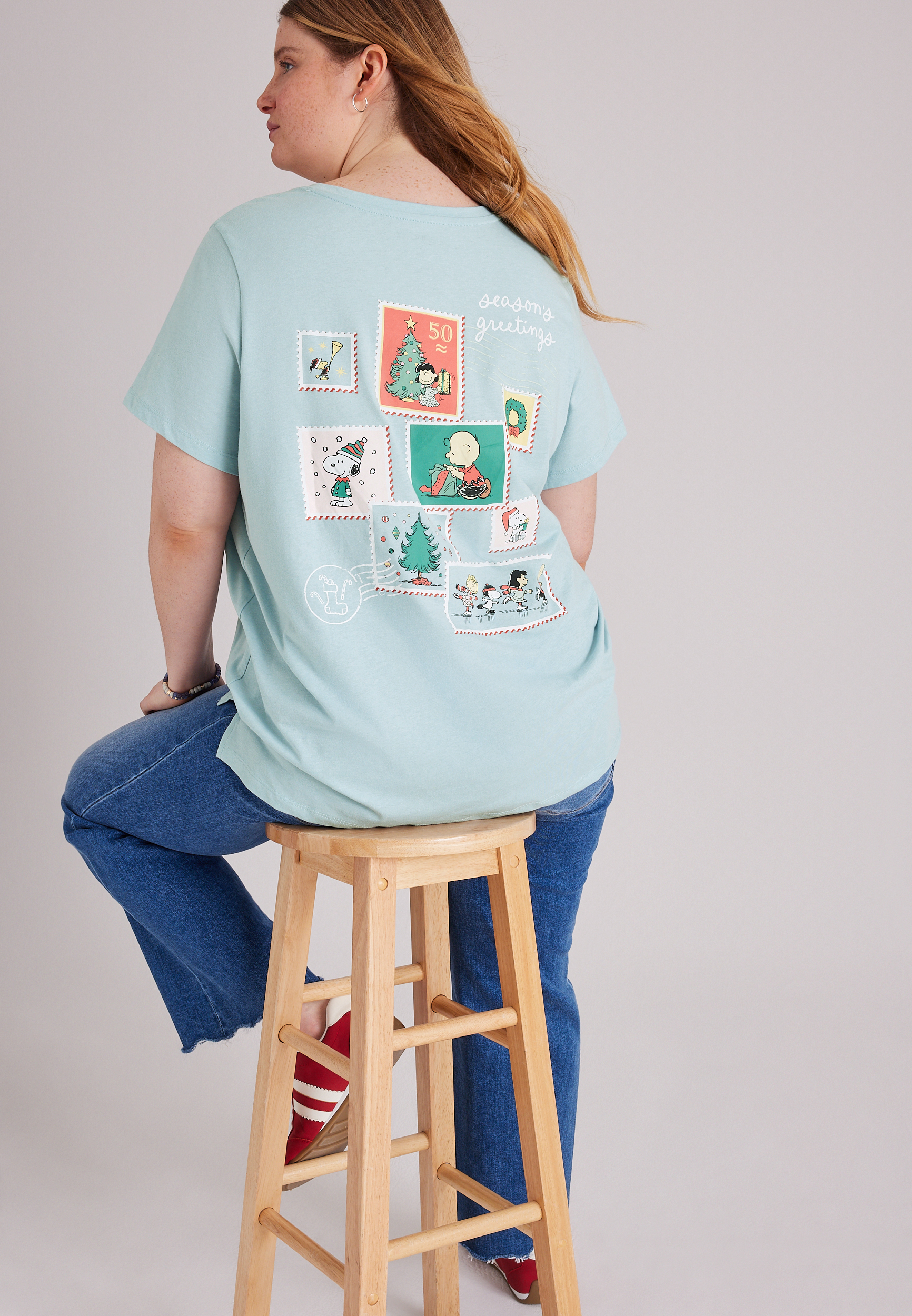 Plus Size Peanuts Holiday Postage Stamp Classic Fit Graphic Tee, C5784, large