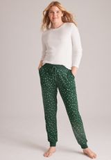 Green Star Print Hacci Jogger Pajama Pants, C1774, small