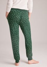 Green Star Print Hacci Jogger Pajama Pants, C1774, small