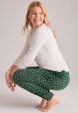 Green Star Print Hacci Jogger Pajama Pants, C1774, small