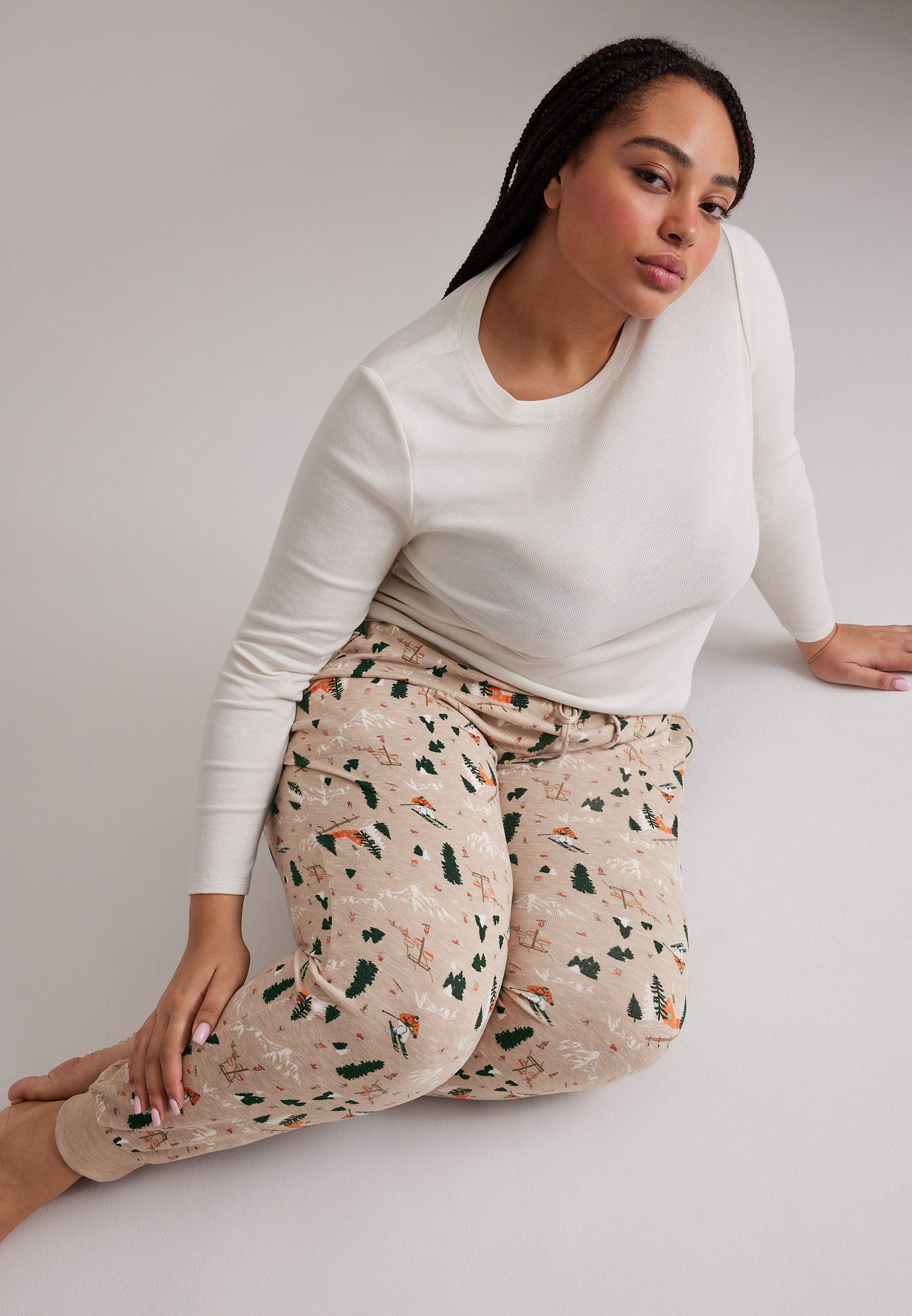 Plus Size Winter Lodge Hacci Jogger Pajama Pants, C4813, large