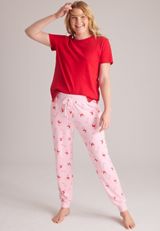 Pink Candy Cane Hacci Jogger Pajama Pants, C3828, small