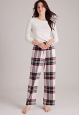 Plaid Hacci Wide Leg Pajama Pants, C1772, small