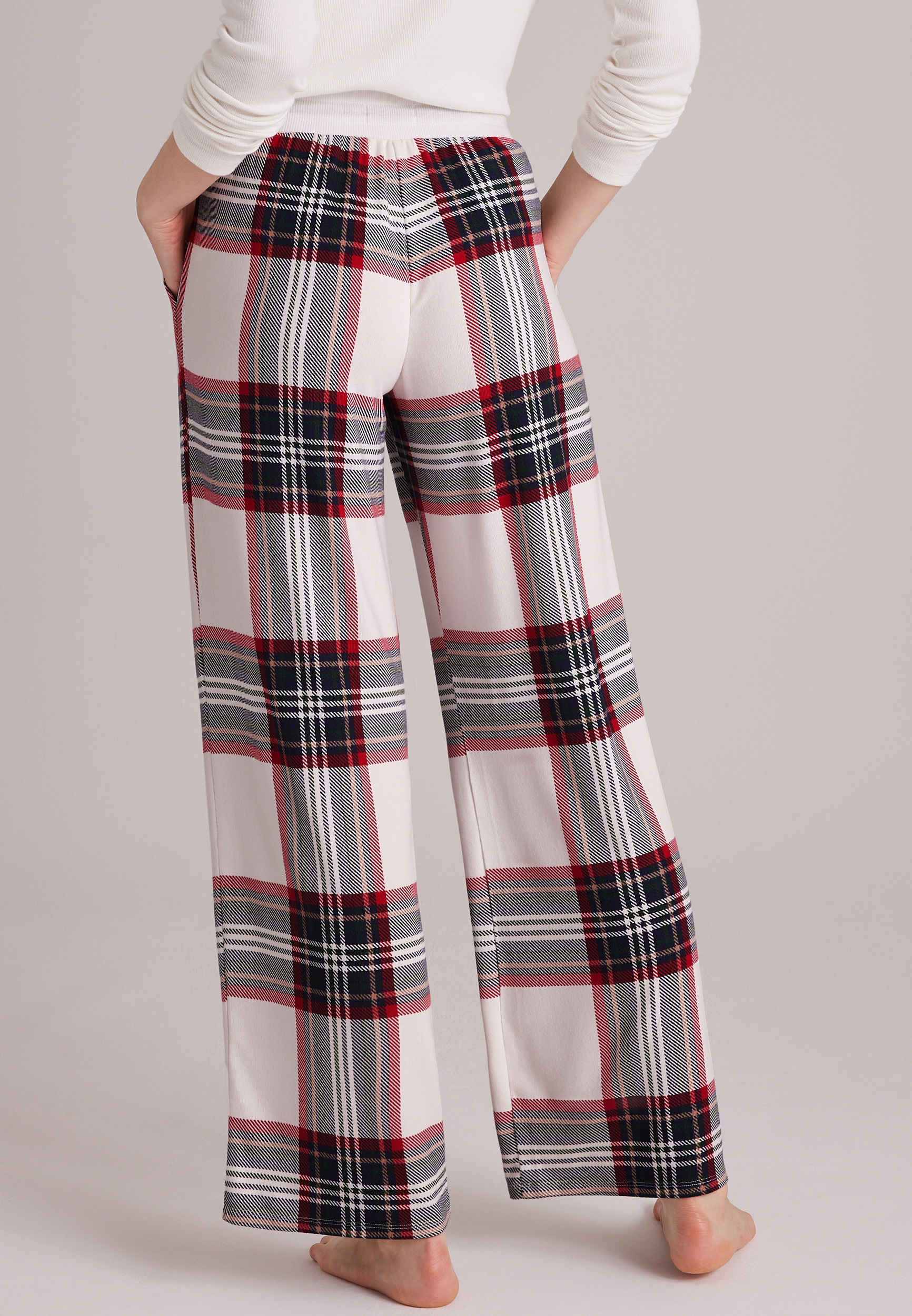 Plaid Hacci Wide Leg Pajama Pants, C1772, large