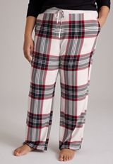 Plus Size Plaid Hacci Wide Leg Pajama Pants, C1772, small