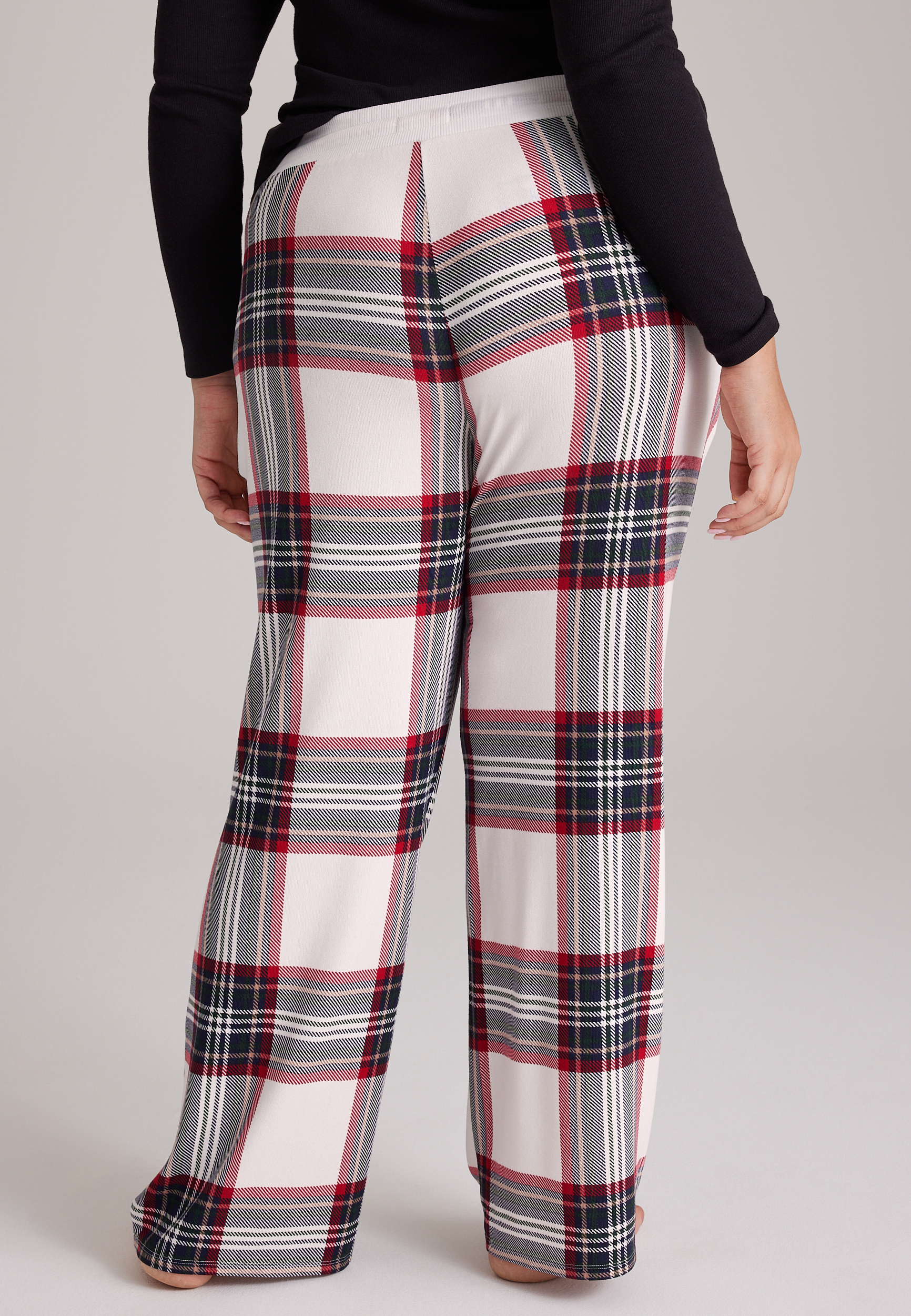 Plus Size Plaid Hacci Wide Leg Pajama Pants, C1772, large