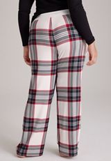 Plus Size Plaid Hacci Wide Leg Pajama Pants, C1772, small