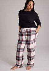 Plus Size Plaid Hacci Wide Leg Pajama Pants, C1772, small