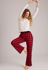 Red Plaid Hacci Wide Leg Pajama Pants, C1756, small
