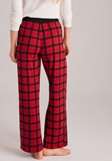 Red Plaid Hacci Wide Leg Pajama Pants, C1756, small