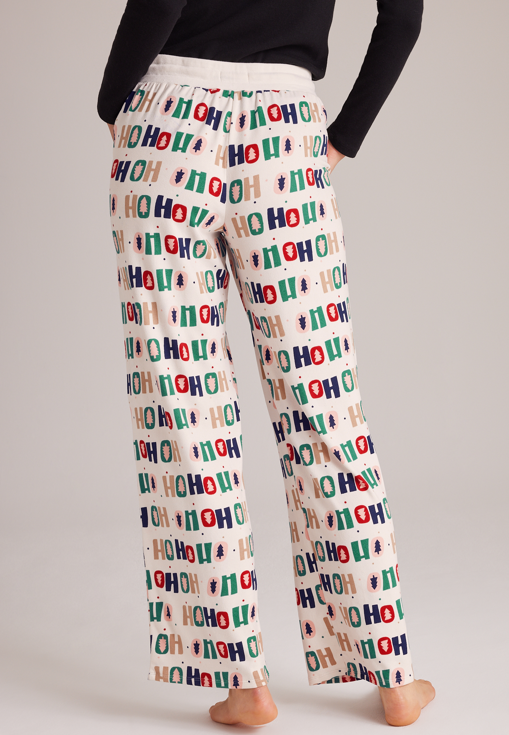 Plus Size Ho Ho Ho Hacci Wide Leg Pajama Pants, C5487, large