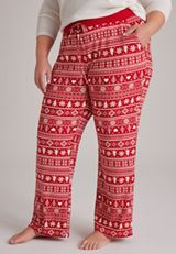 Plus Size Red Fair Isle Hacci Wide Leg Pajama Pants, C7044, small
