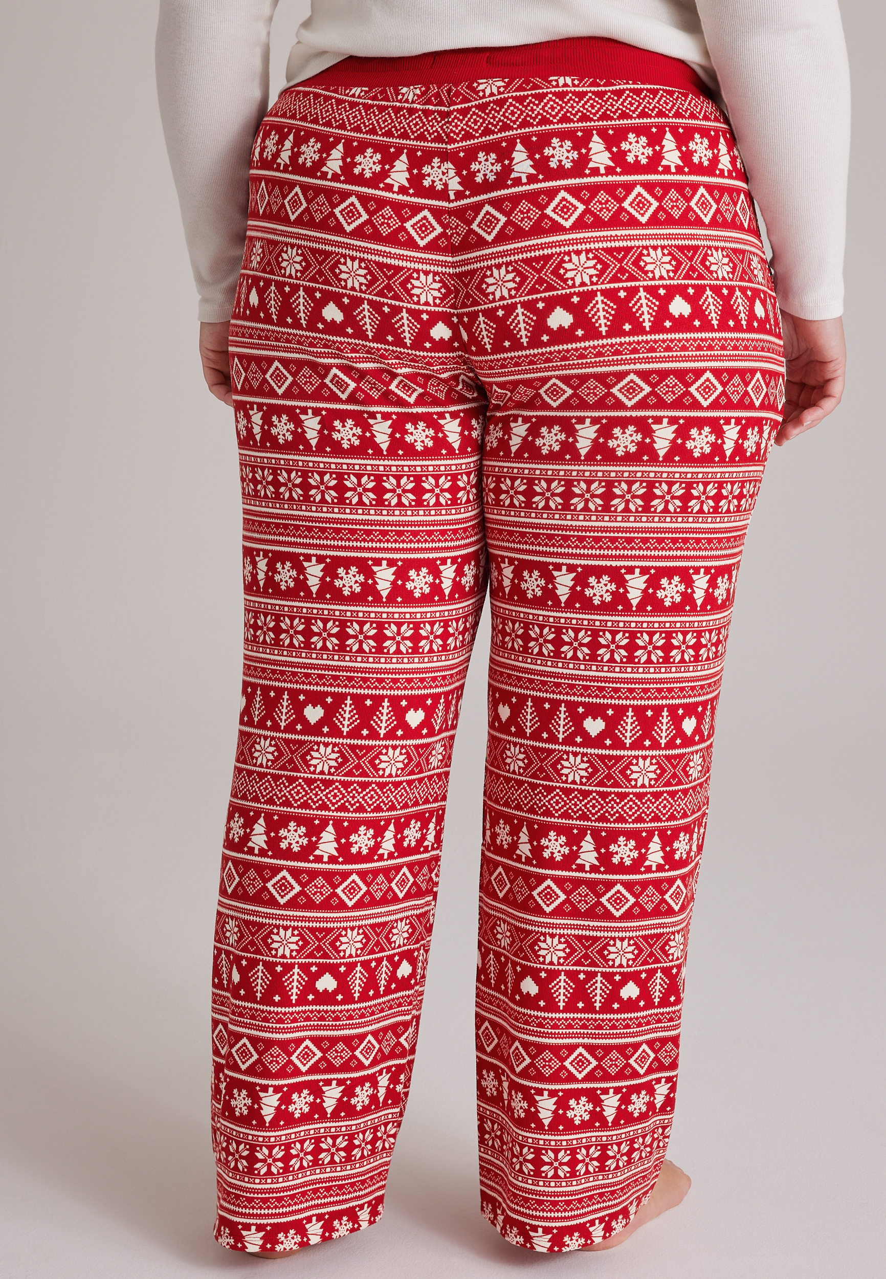 Plus Size Red Fair Isle Hacci Wide Leg Pajama Pants, C7044, large
