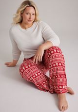 Plus Size Red Fair Isle Hacci Wide Leg Pajama Pants, C7044, small