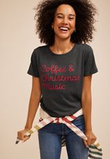 Coffee And Christmas Music Oversized Fit Graphic Tee, C3017, small