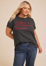 Plus Size Coffee And Christmas Music Oversized Fit Graphic Tee, C3017, small