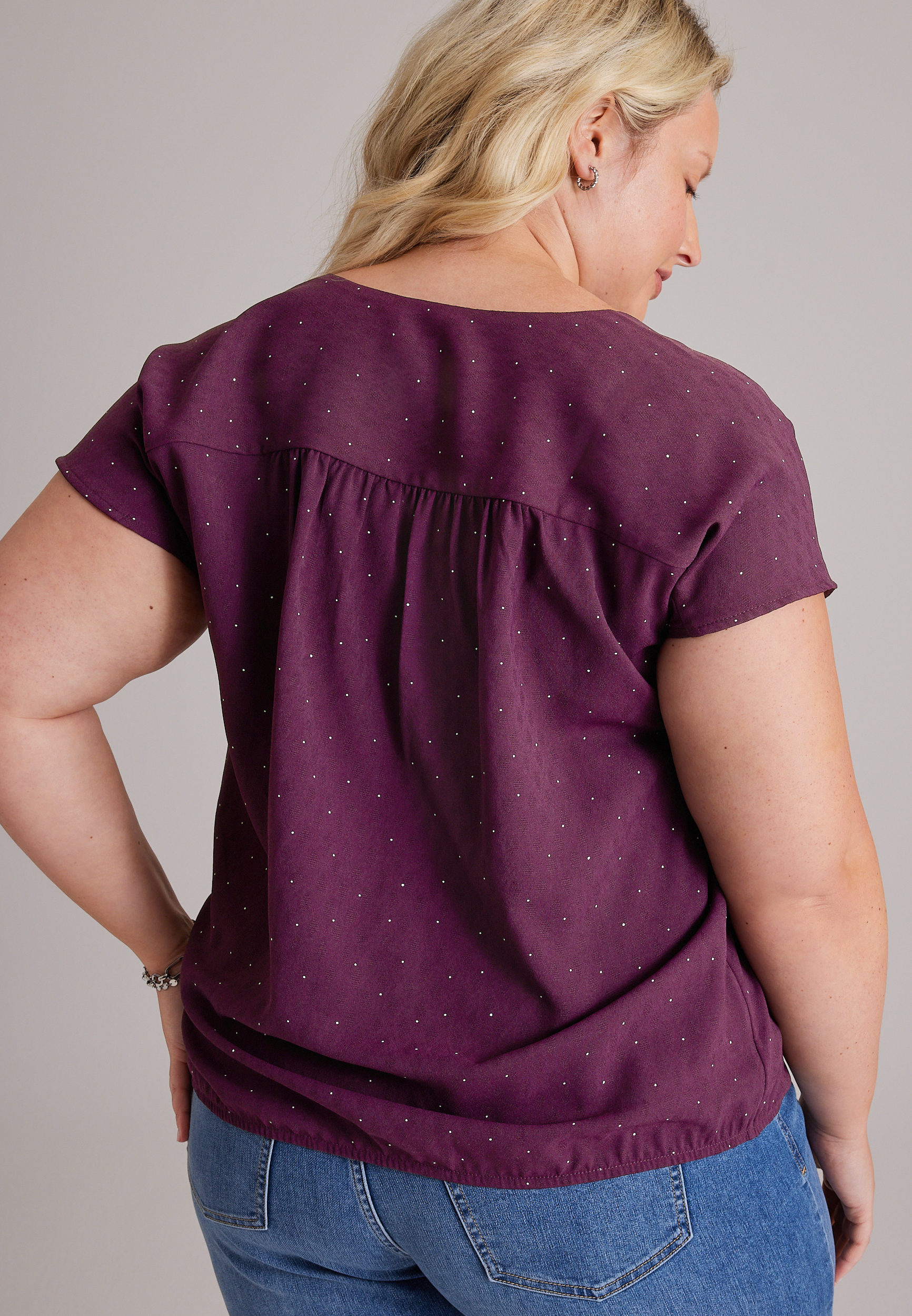 Plus Size Polka Dot Dolman Sleeve Blouse, C9028, large