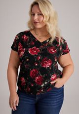 Plus Size Floral Dolman Short Sleeve Blouse, C5679, small
