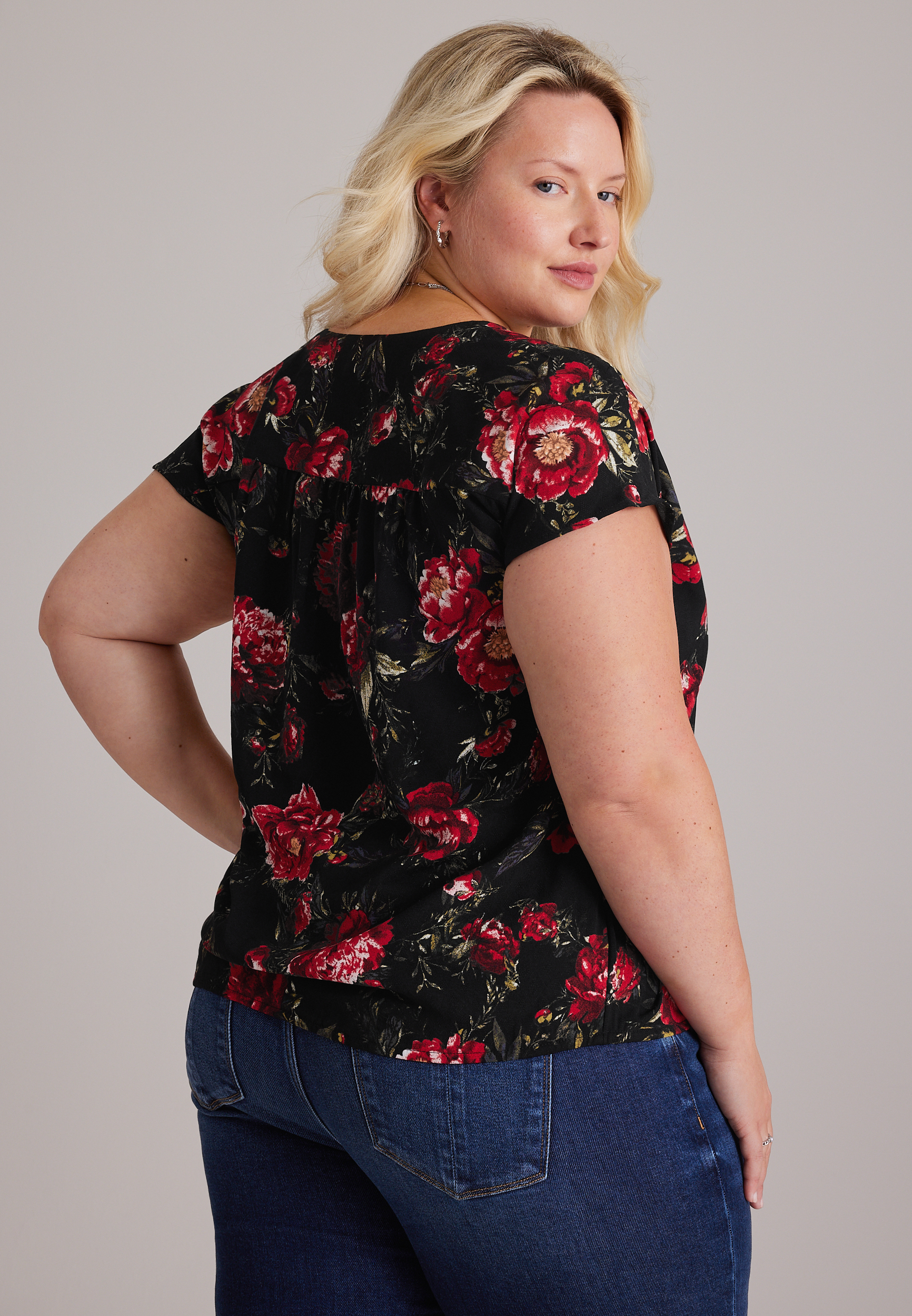 Plus Size Floral Dolman Short Sleeve Blouse, C5679, large