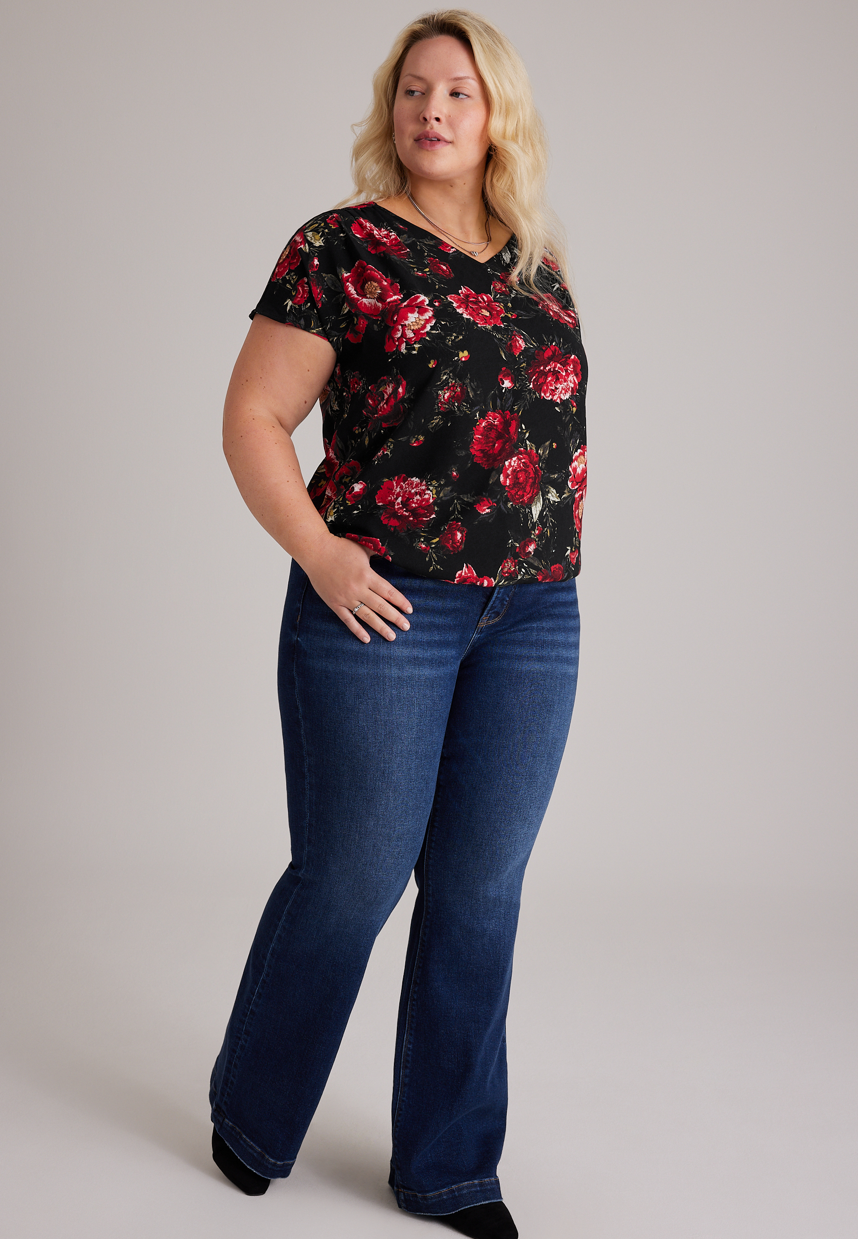 Plus Size Floral Dolman Short Sleeve Blouse, C5679, large