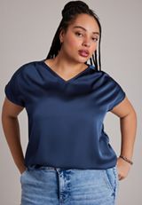 Plus Size Satin Dolman Short Sleeve Blouse, C9679, small