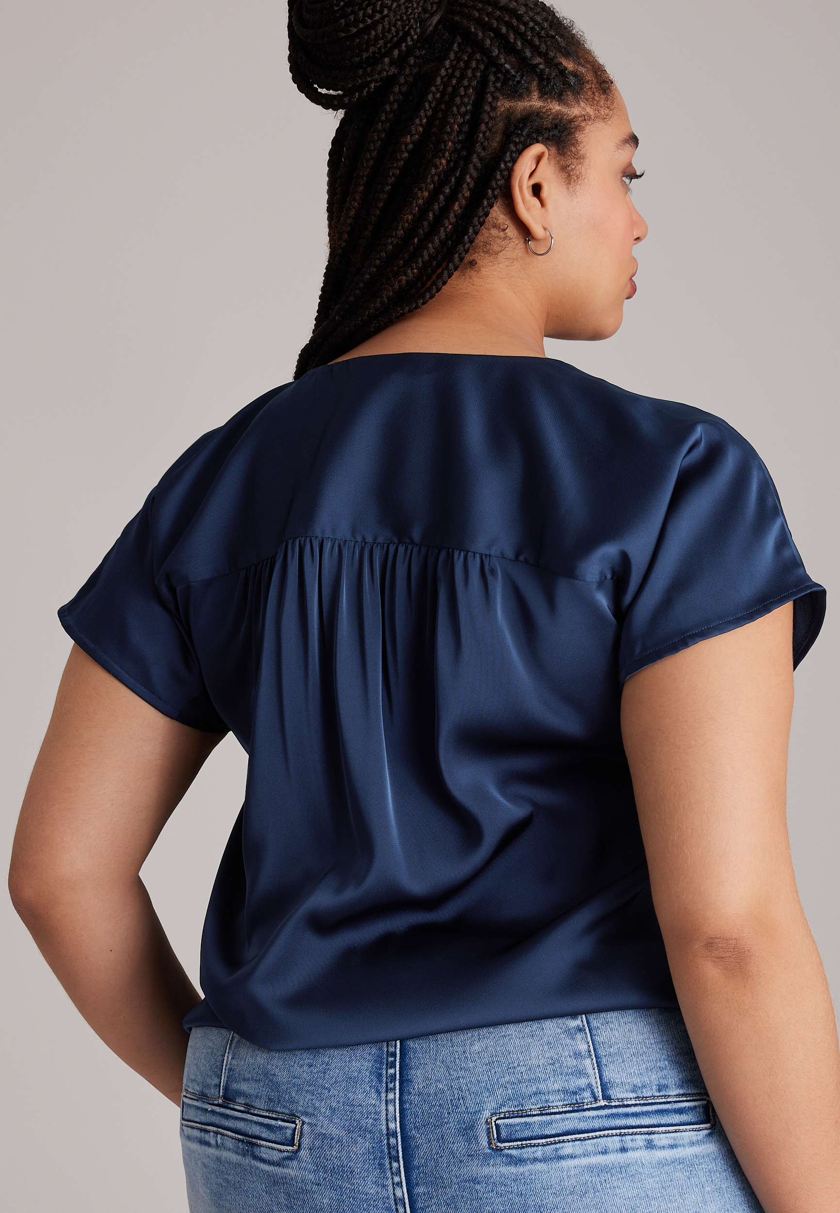 Plus Size Satin Dolman Short Sleeve Blouse, C9679, large