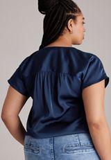 Plus Size Satin Dolman Short Sleeve Blouse, C9679, small