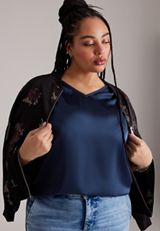 Plus Size Satin Dolman Short Sleeve Blouse, C9679, small