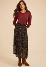 Printed High Rise Mesh Maxi Skirt, C1756, small