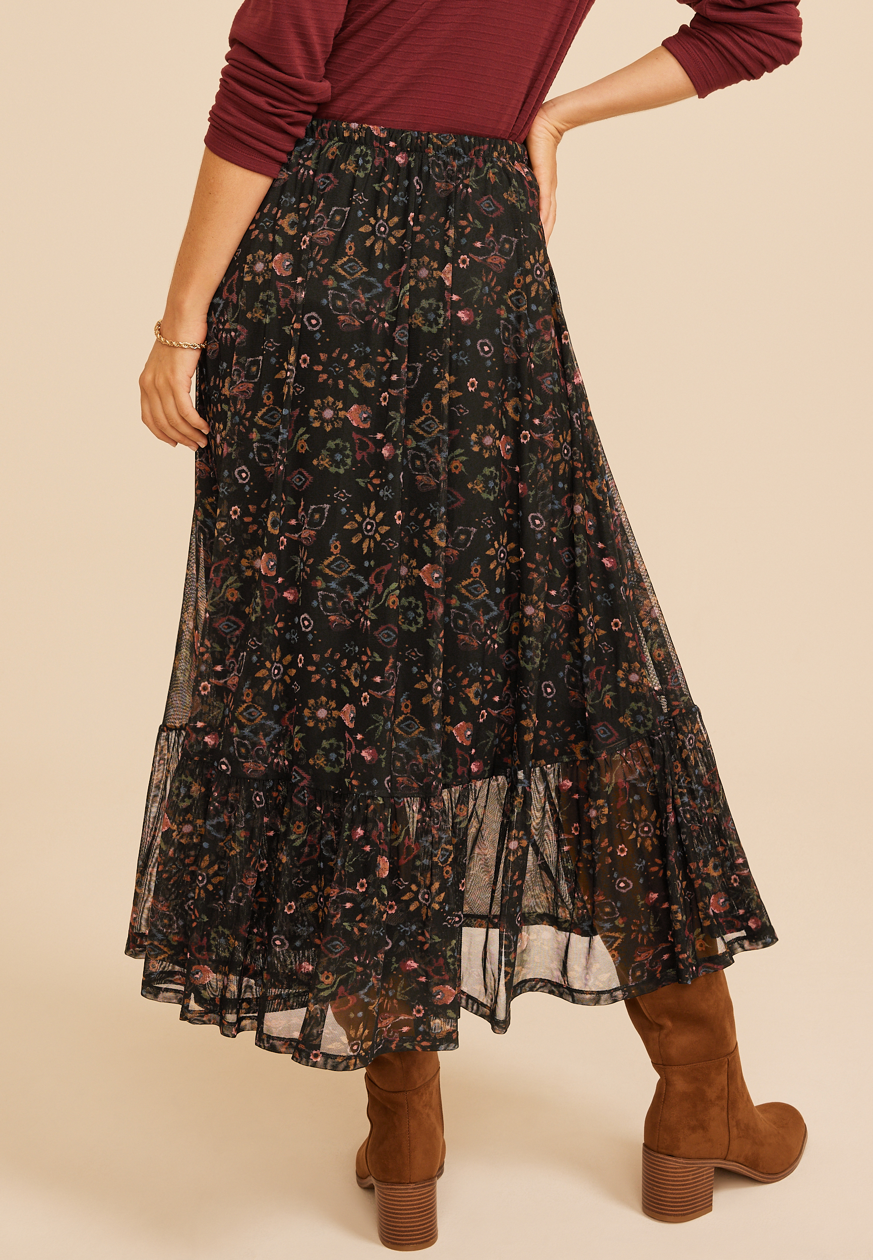 Printed High Rise Mesh Maxi Skirt, C1756, large