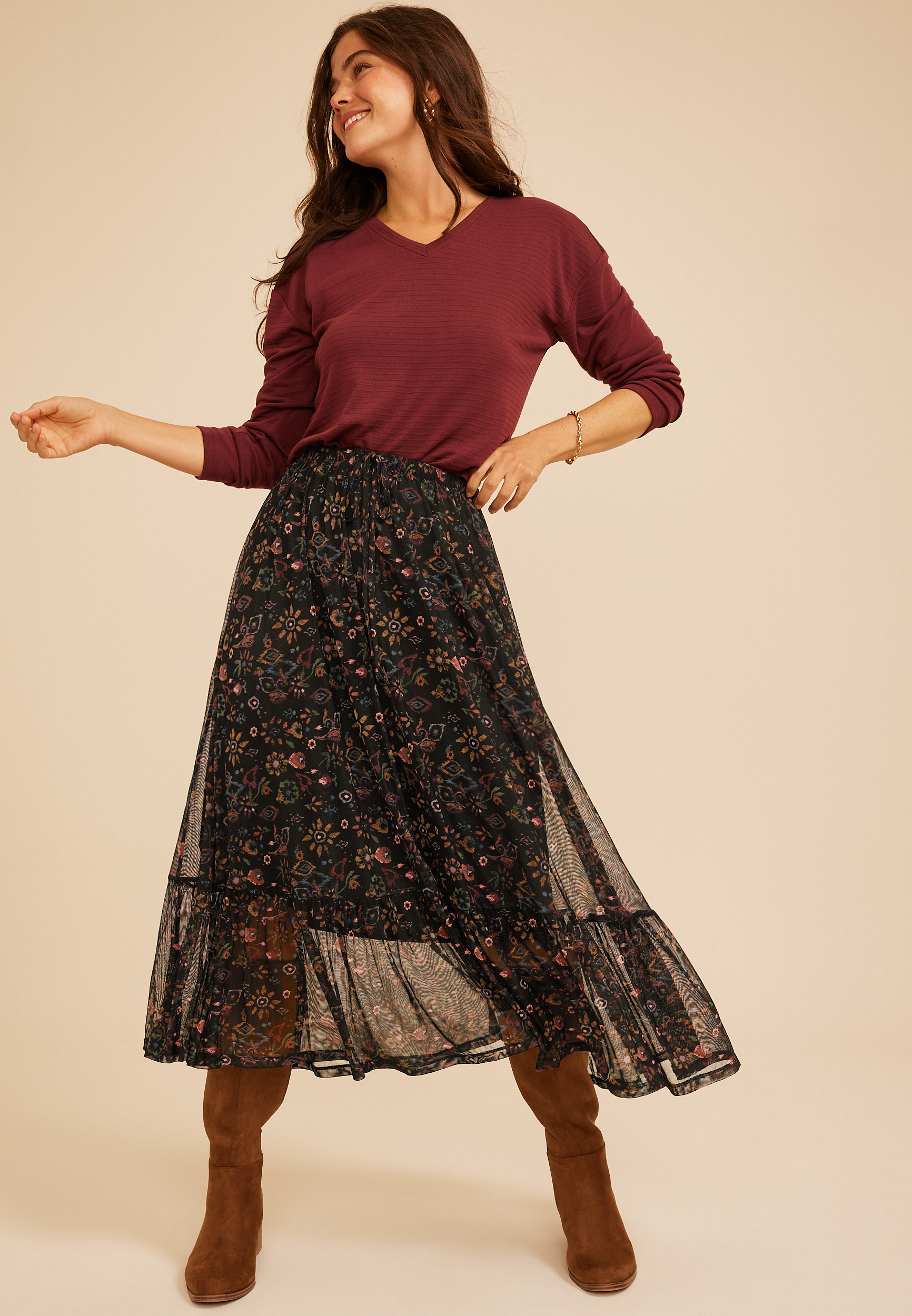 Printed High Rise Mesh Maxi Skirt, C1756, large