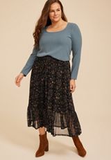 Plus Size Printed High Rise Mesh Maxi Skirt, C1756, small
