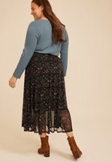 Plus Size Printed High Rise Mesh Maxi Skirt, C1756, small