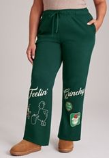 Plus Size High Rise Feelin' Grinchy Wide Leg Pants, C7147, small