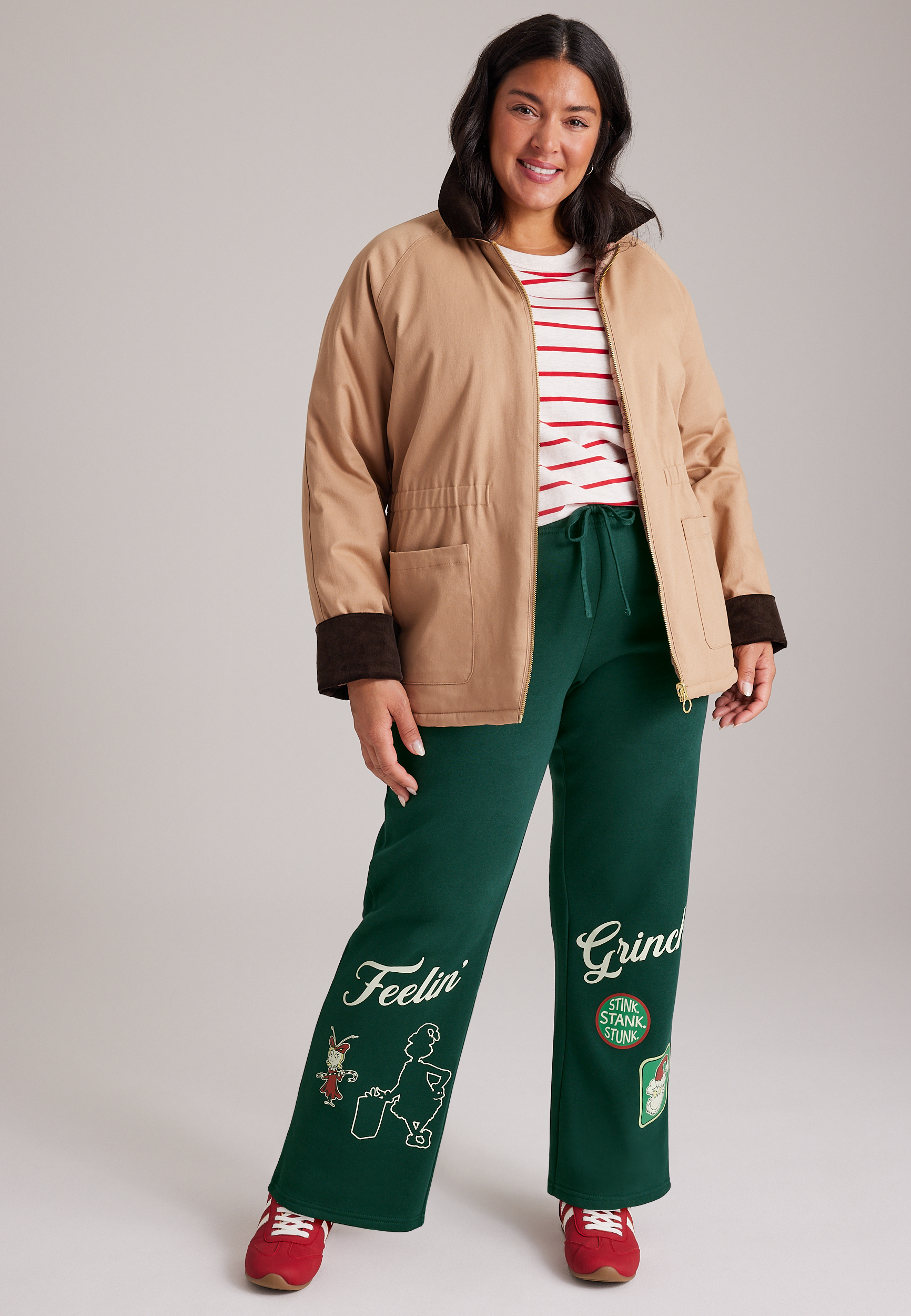 Plus Size High Rise Feelin' Grinchy Wide Leg Pants, C7147, large