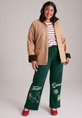Plus Size High Rise Feelin' Grinchy Wide Leg Pants, C7147, small