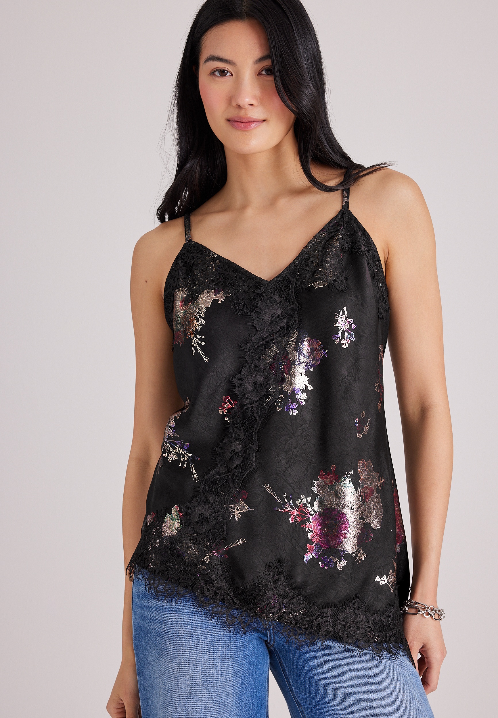 Studio Y Floral Lace Satin Tank Top, C1756, large