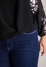 Plus Size Floral Sleeve Knot Front Top, C1756, small
