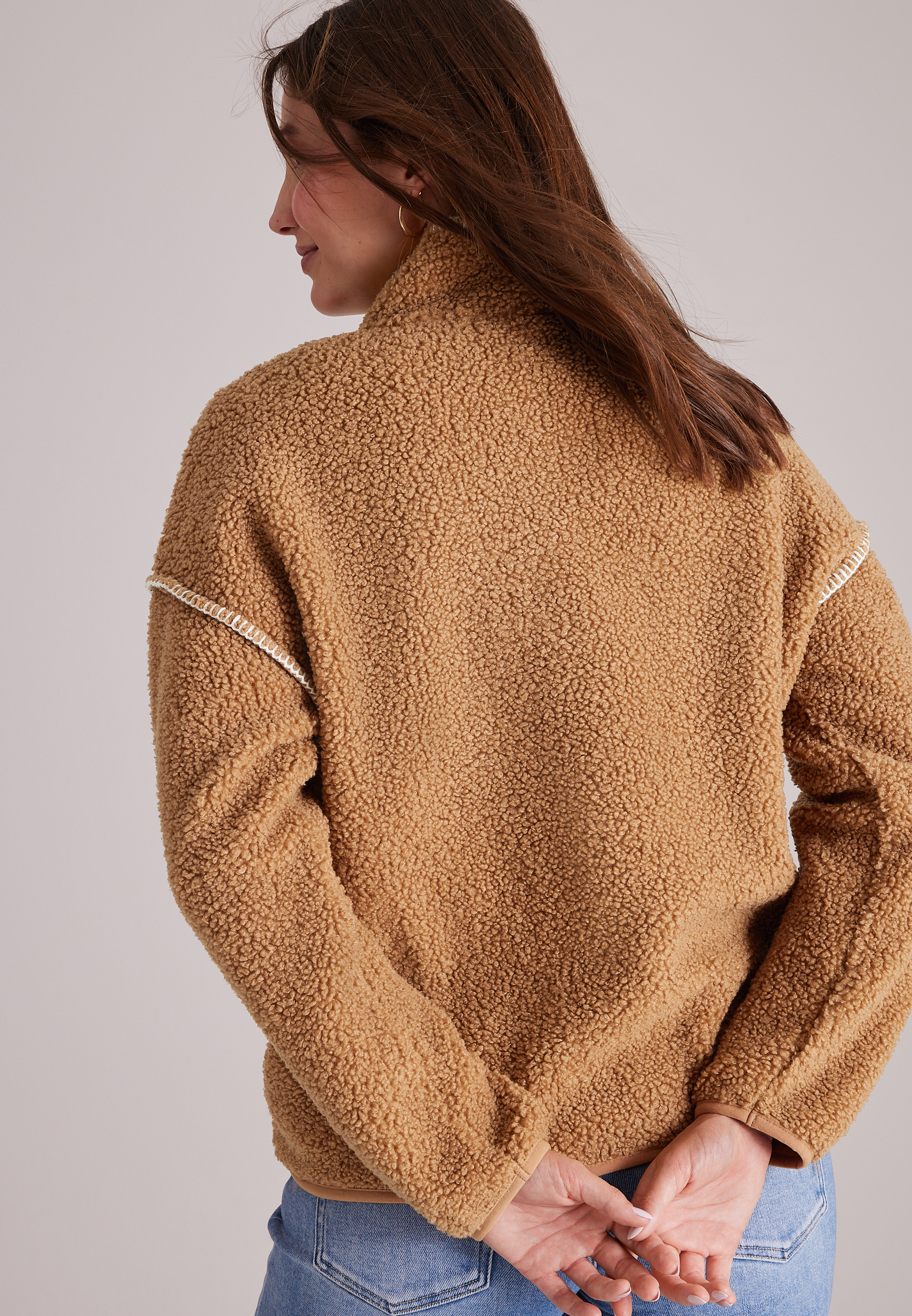 Whipstitch Sherpa Half Zip Pullover, AMPHORA, large
