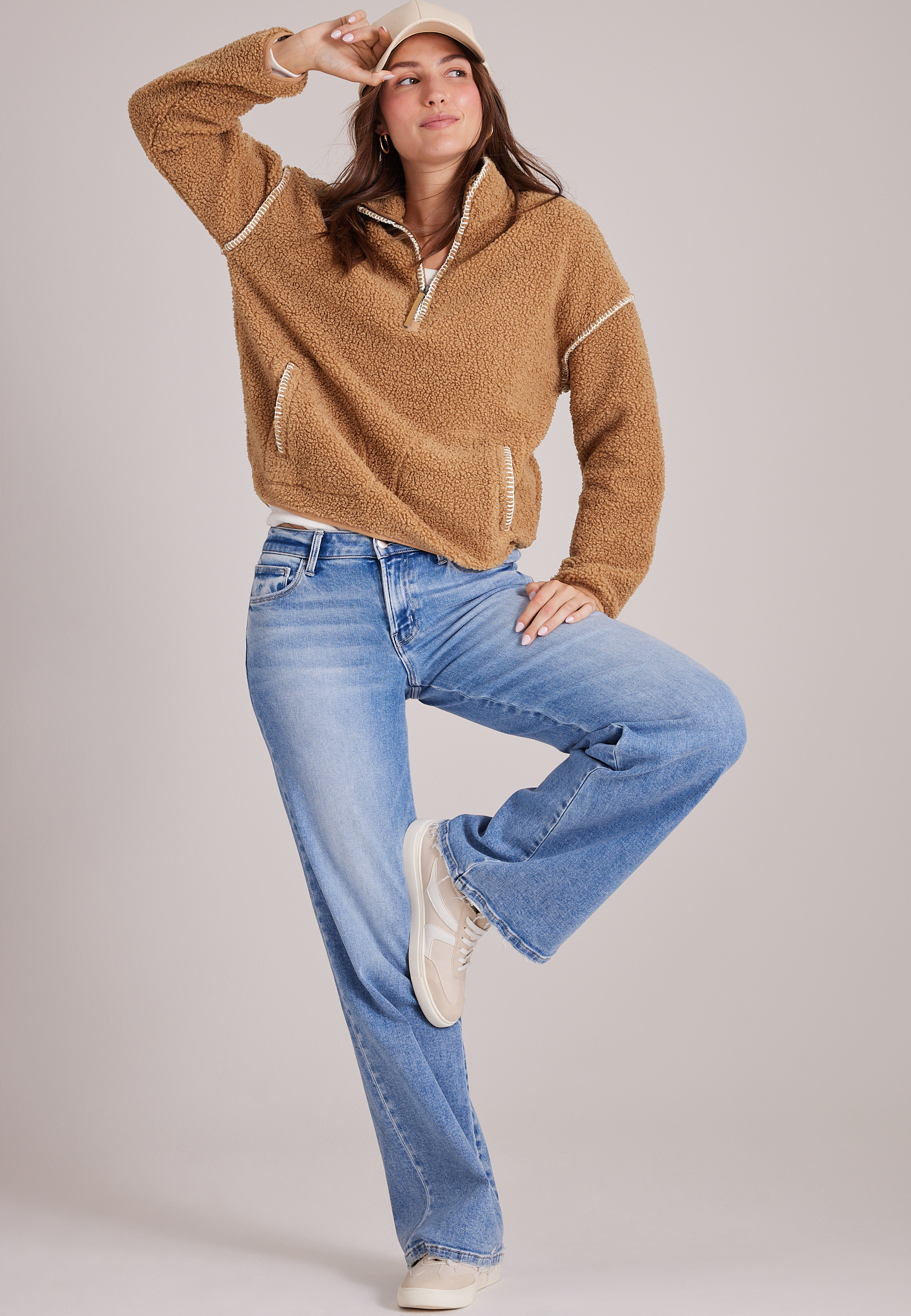 Whipstitch Sherpa Half Zip Pullover, AMPHORA, large
