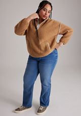 Plus Size Whipstitch Sherpa Half Zip Pullover, AMPHORA, small