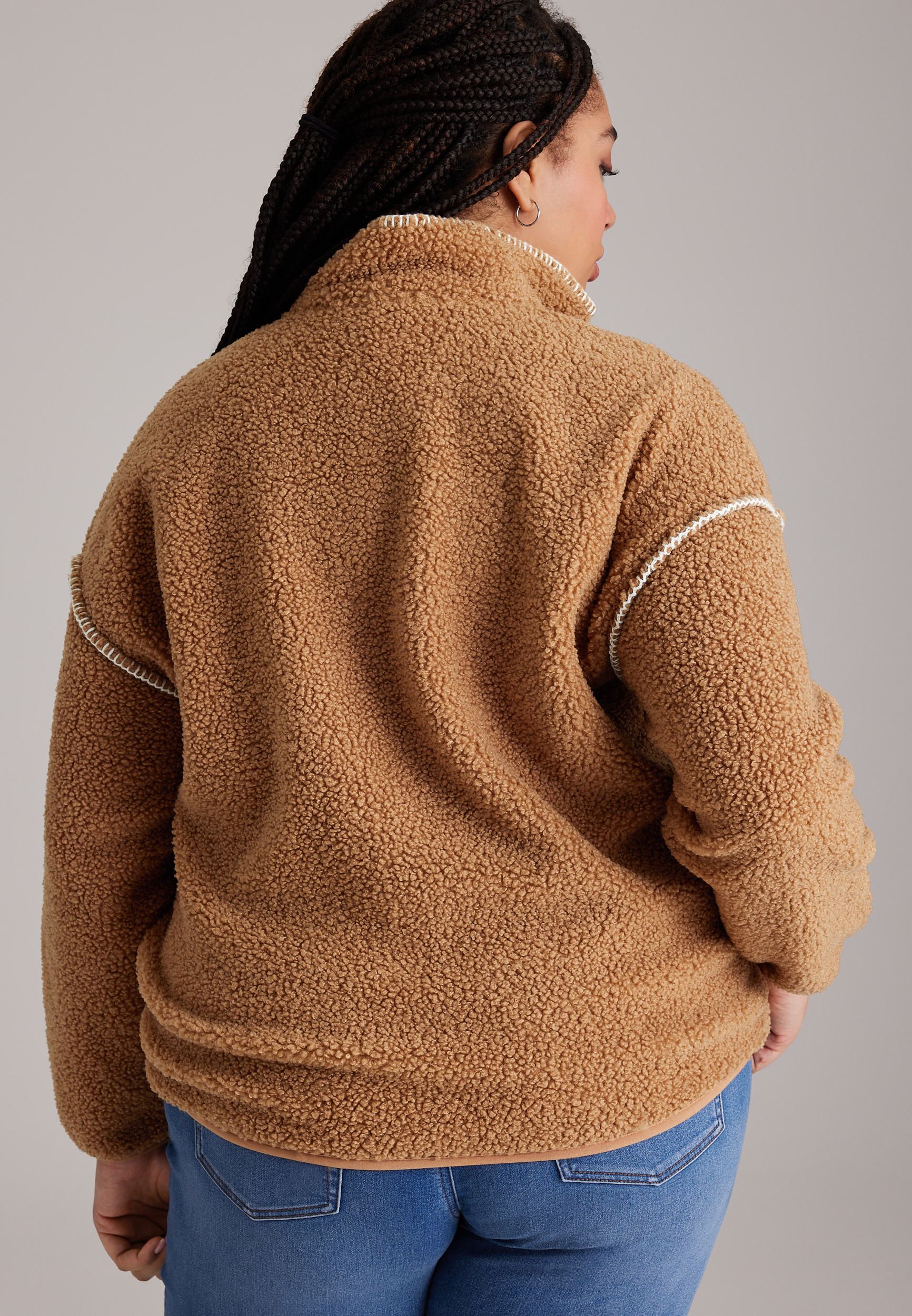 Plus Size Whipstitch Sherpa Half Zip Pullover, AMPHORA, large