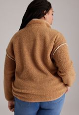 Plus Size Whipstitch Sherpa Half Zip Pullover, AMPHORA, small