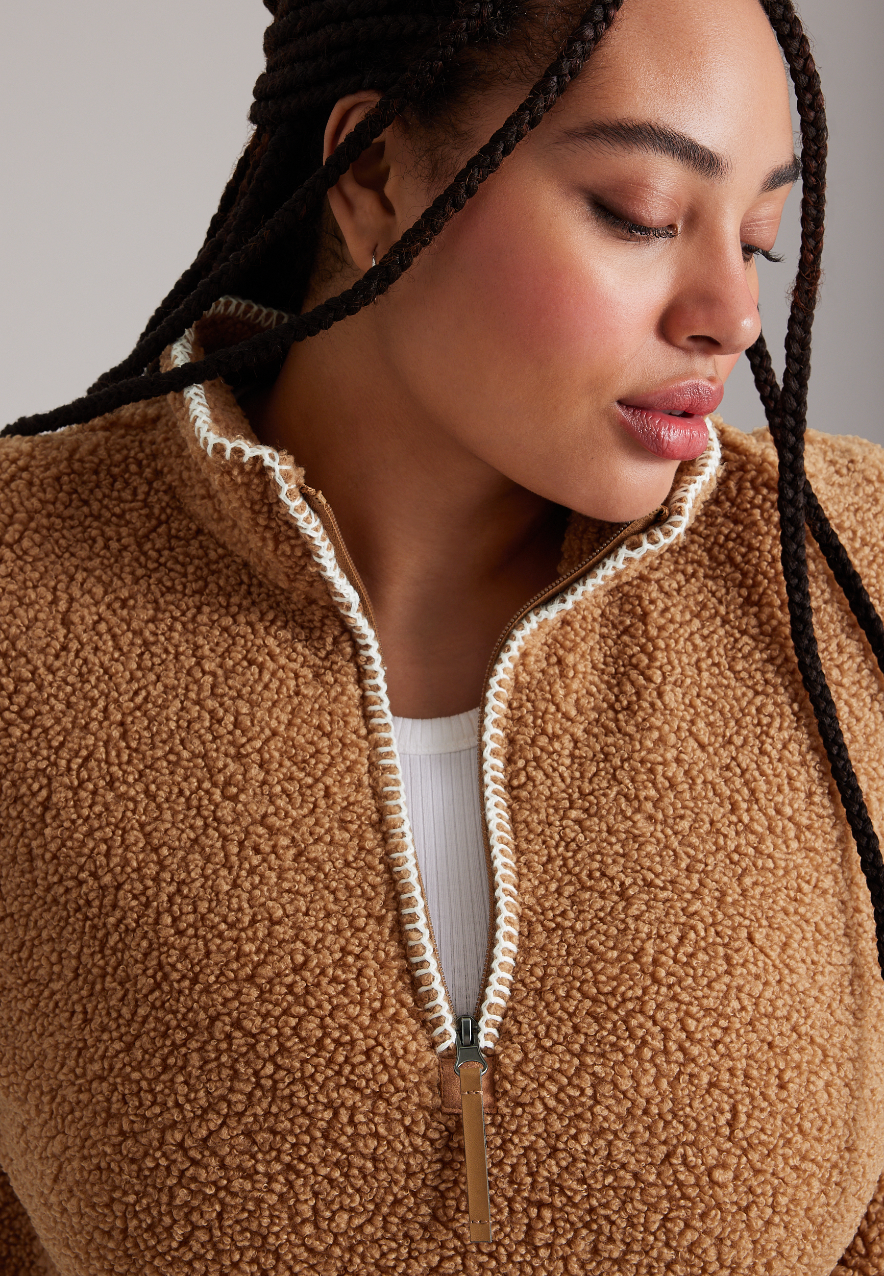 Plus Size Whipstitch Sherpa Half Zip Pullover, AMPHORA, large