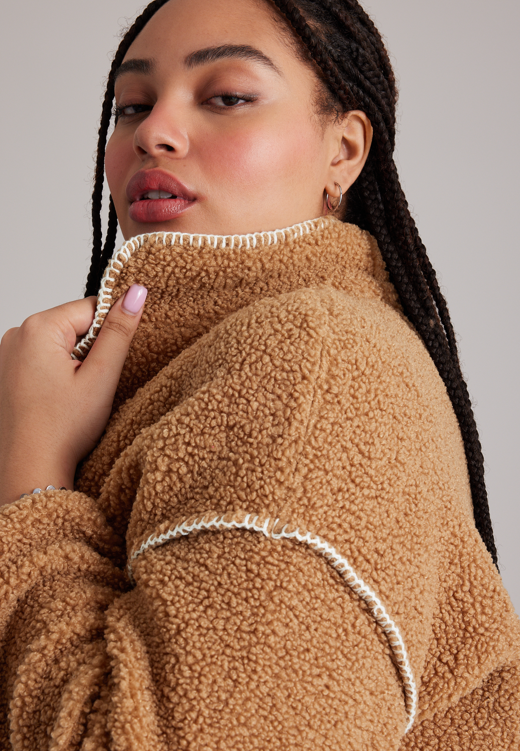 Plus Size Whipstitch Sherpa Half Zip Pullover, AMPHORA, large