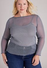 Plus Size Studio Y Sparkle Mesh Top, C1149, small
