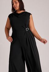 Plus Size Cowl Neck Wide Leg Jumpsuit With Buckle Detail, C106, small