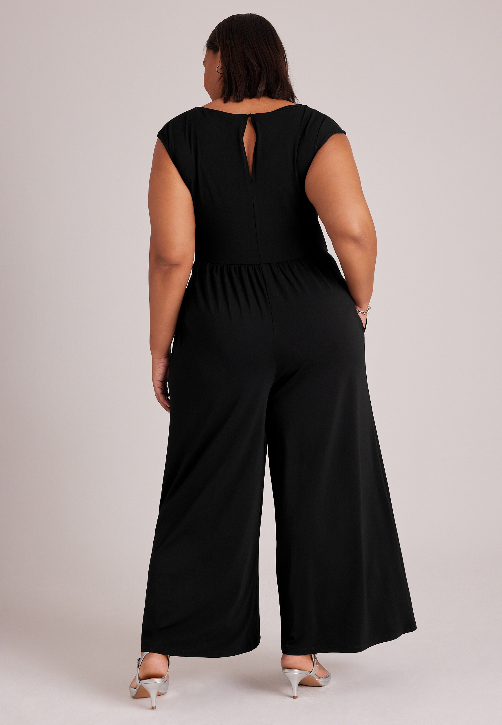 Plus Size Cowl Neck Wide Leg Jumpsuit With Buckle Detail, C106, large
