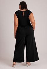 Plus Size Cowl Neck Wide Leg Jumpsuit With Buckle Detail, C106, small
