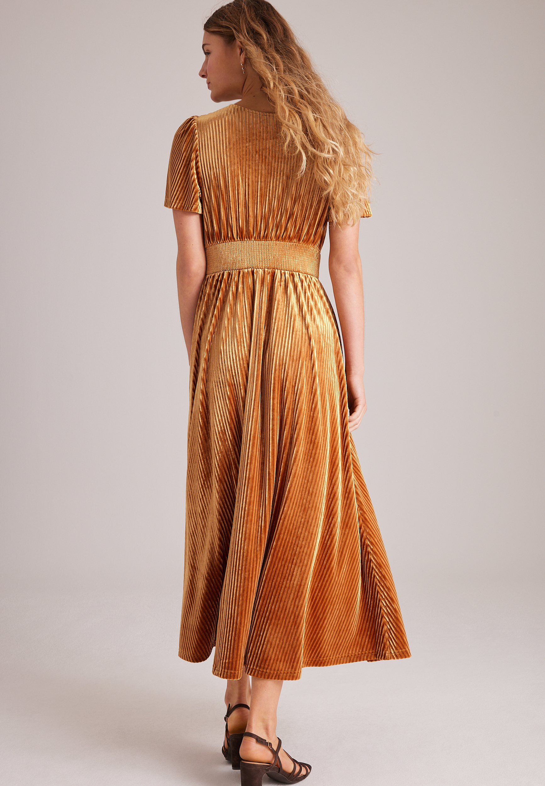 Flutter Sleeve V Neck Velvet Midi Dress, C2325, large